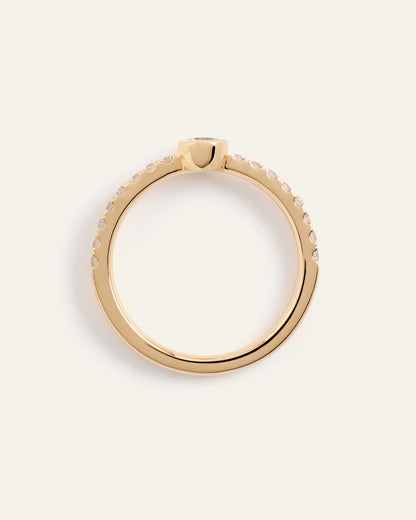 14K Gold Lab Grown Diamond Round Bezel Pave Ring - 4 / Yellow Gold