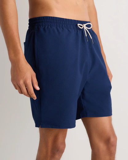 Seersucker Swim Trunks - 7" - S / Navy Seersucker