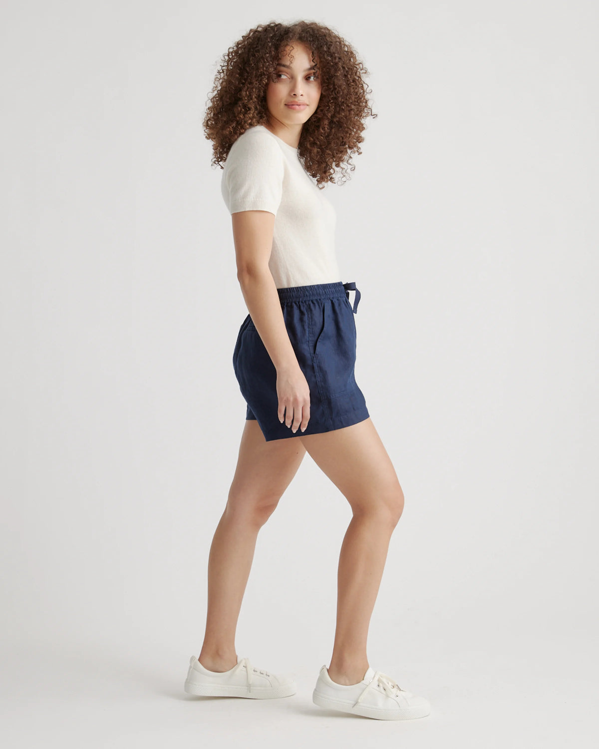 100% European Linen Shorts - XS / Taupe Brown Gingham