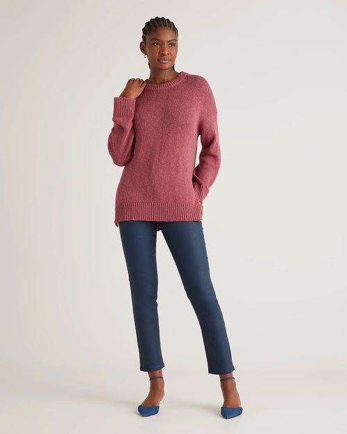 Cotton Linen Oversized Crew Sweater - XS / Dark Mauve