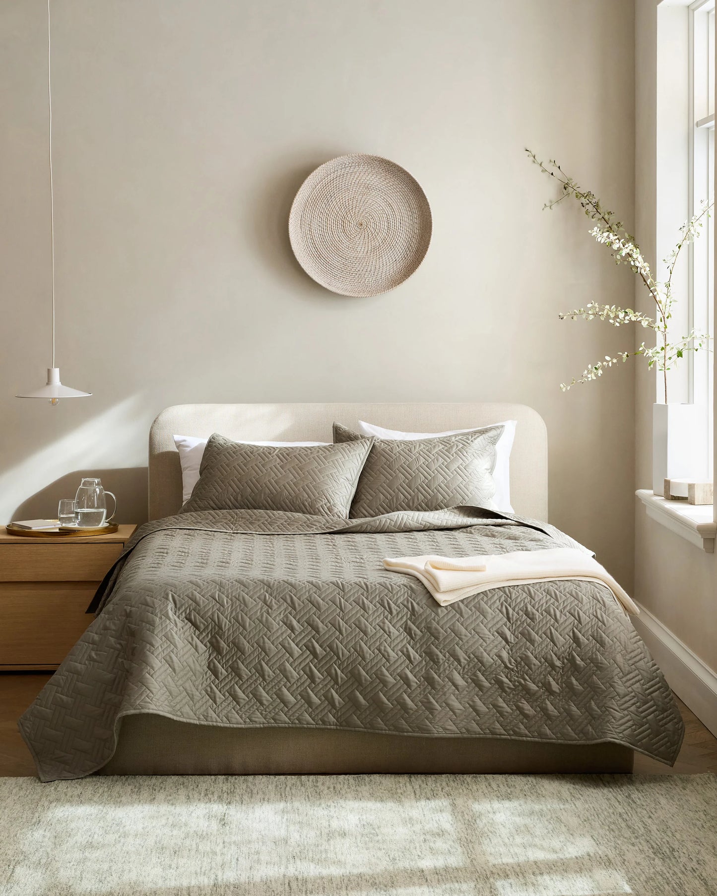 Organic Cotton Basketweave Quilted Sham Set - Standard / Mineral