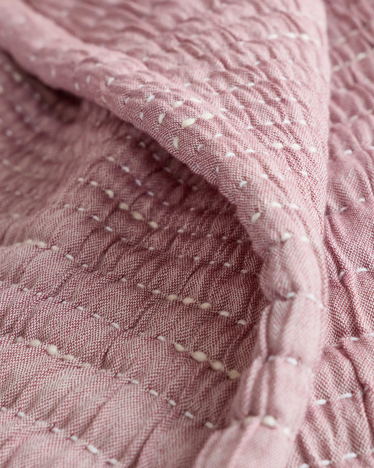Organic Cotton Channel Stitch Coverlet - Twin / Coral Pink