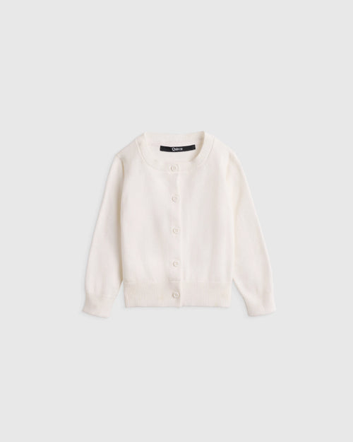 100% Organic Cotton Crewneck Cardigan - 0-3M / Ivory