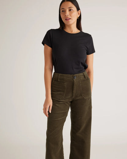 Organic Stretch Corduroy Cropped Wide Leg Pants - 0 / Black