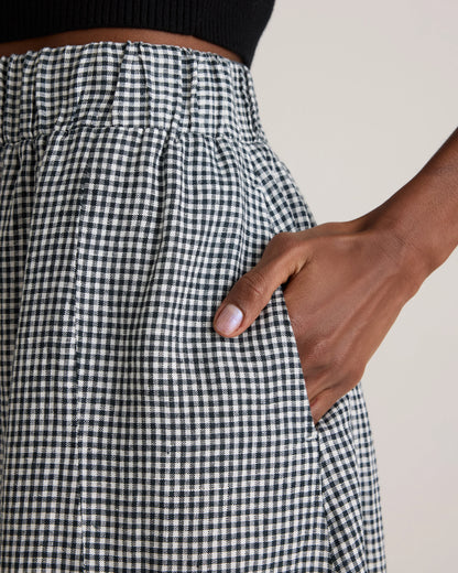 100% European Linen Maxi Skirt - XS / Classic Mini Gingham