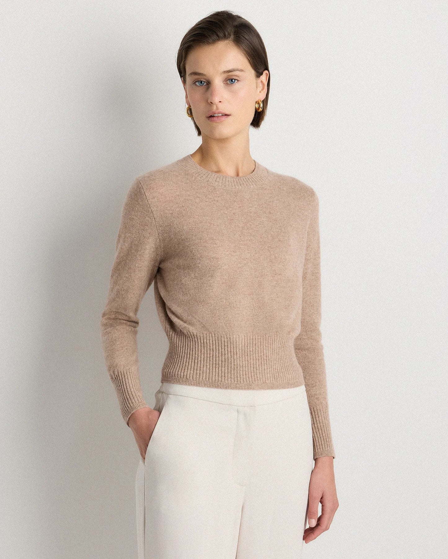 Mongolian Cashmere Shrunken Crewneck Sweater - XS / Ivory