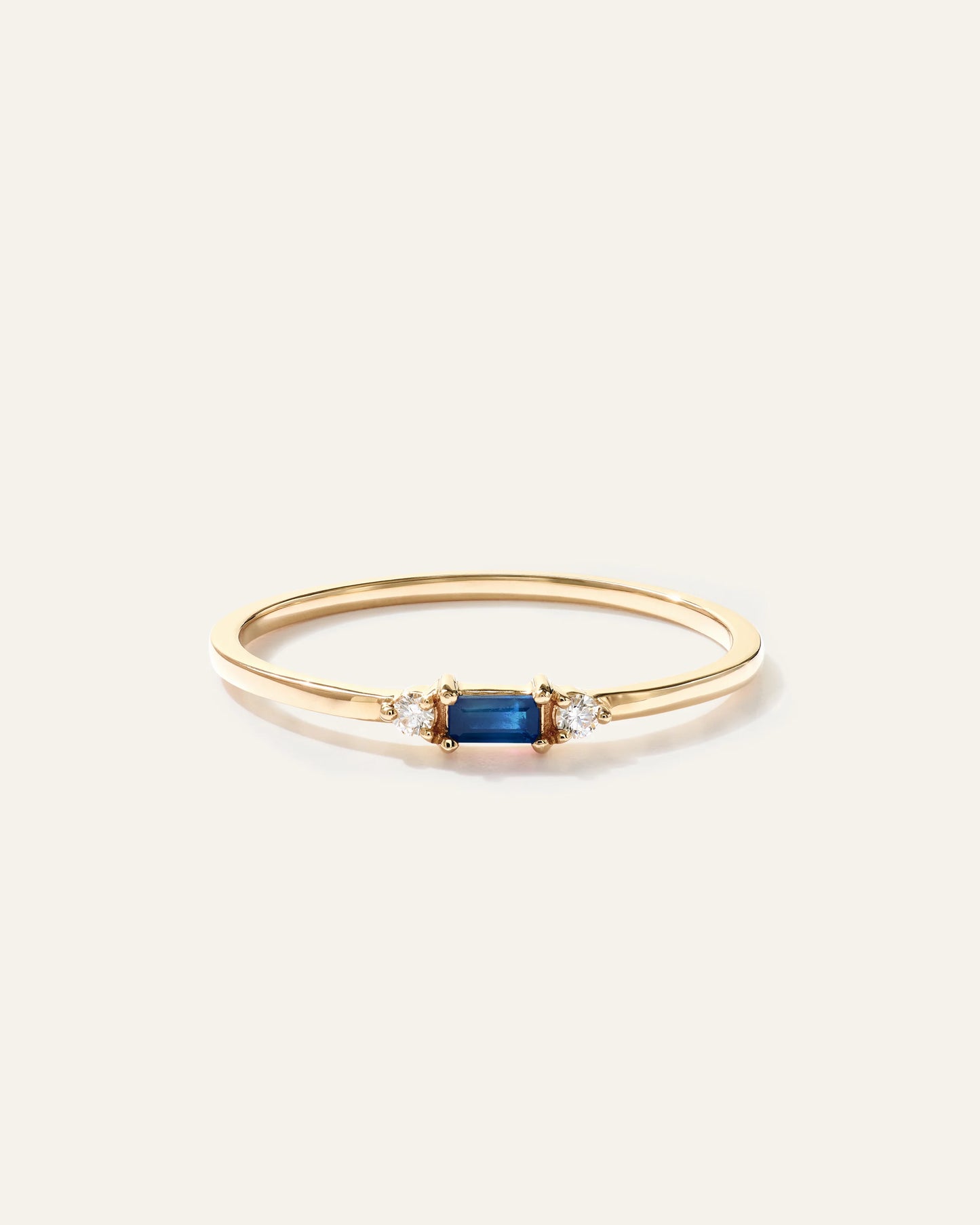 14k Gold Baguette Gemstone with Diamonds Ring - 4 / Blue Sapphire