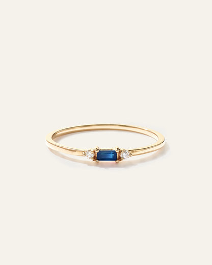 14k Gold Baguette Gemstone with Diamonds Ring - 4 / Blue Sapphire
