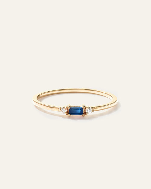 14k Gold Baguette Gemstone with Diamonds Ring - 4 / Blue Sapphire