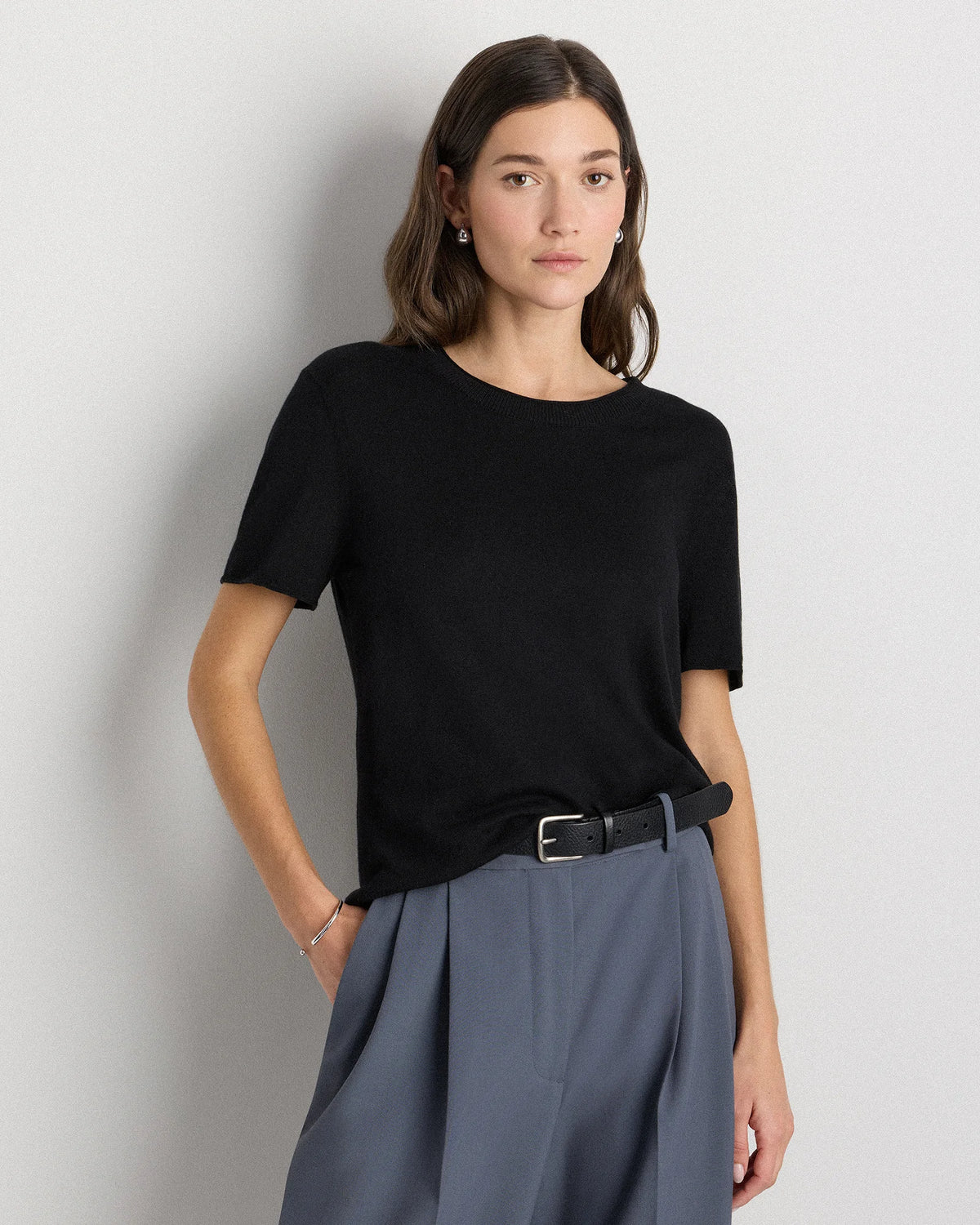 Lightweight Cotton Cashmere Relaxed Sweater Tee - XS / Sugar Stone