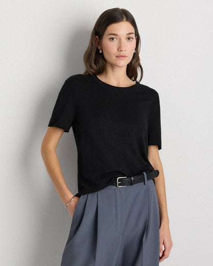 Lightweight Cotton Cashmere Relaxed Sweater Tee - XS / Sugar Stone