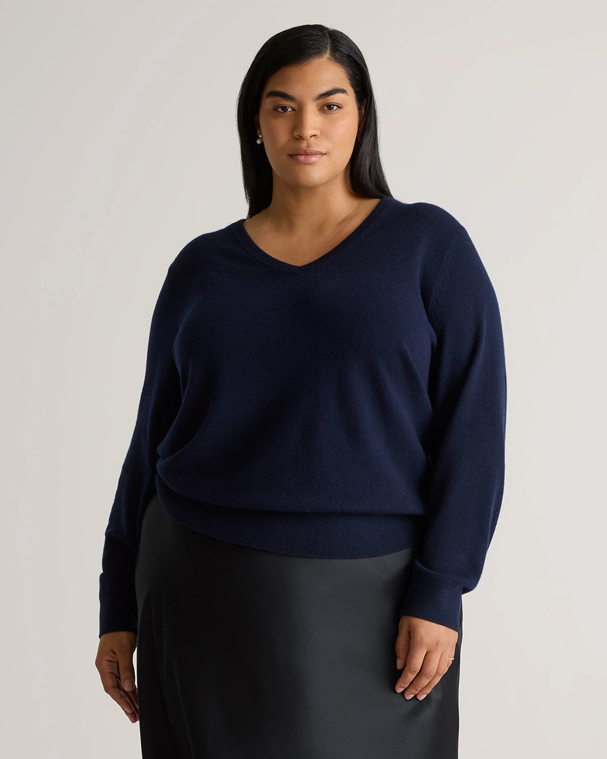 Mongolian Cashmere V-Neck Sweater - 1X / Heather Vintage Pink