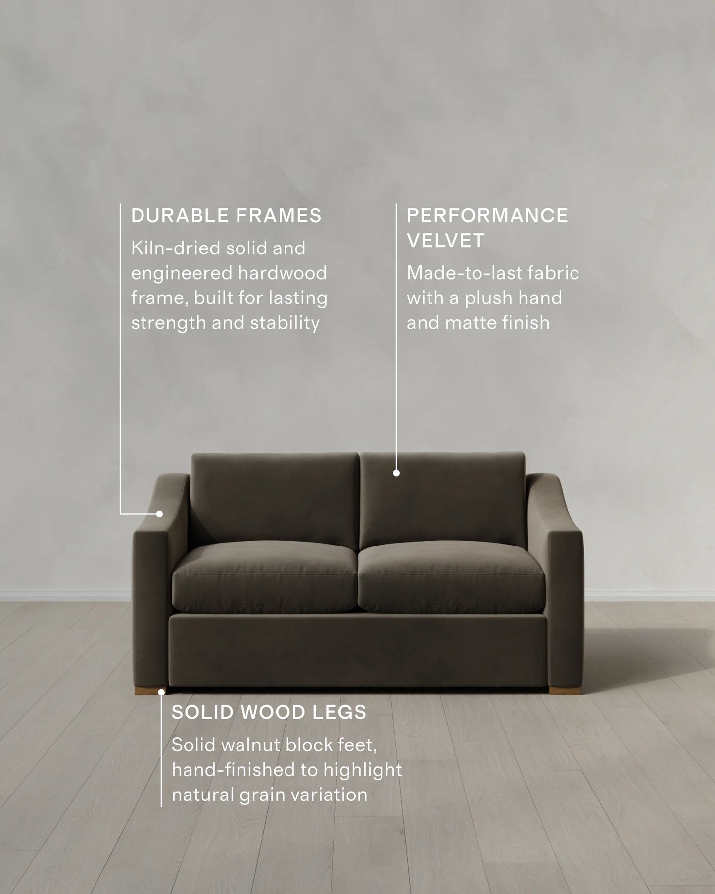 Hollis Slope Arm Sofa in Performance Velvet - 72" / Ivory