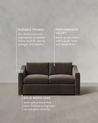 Hollis Slope Arm Sofa in Performance Velvet - 72" / Ivory