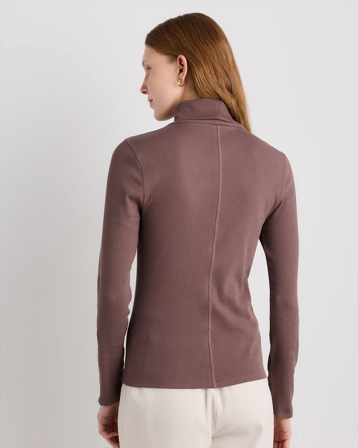 Organic Cotton Micro-Rib Turtleneck - XS / Taupe Brown