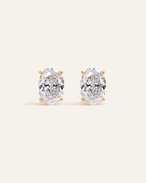 14K Gold Lab Grown Diamond Statement Oval Studs - 6ctw - One Size / Yellow Gold