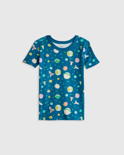 100% Organic Cotton Short Sleeve and Pant Pajama Set - 6 / Planets