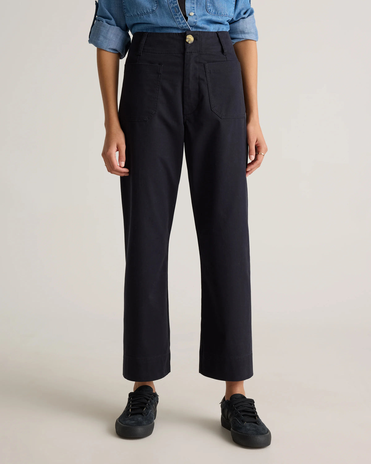 Organic Stretch Cotton Chino Cropped Wide Leg Pants - 0 / Aegean Blue