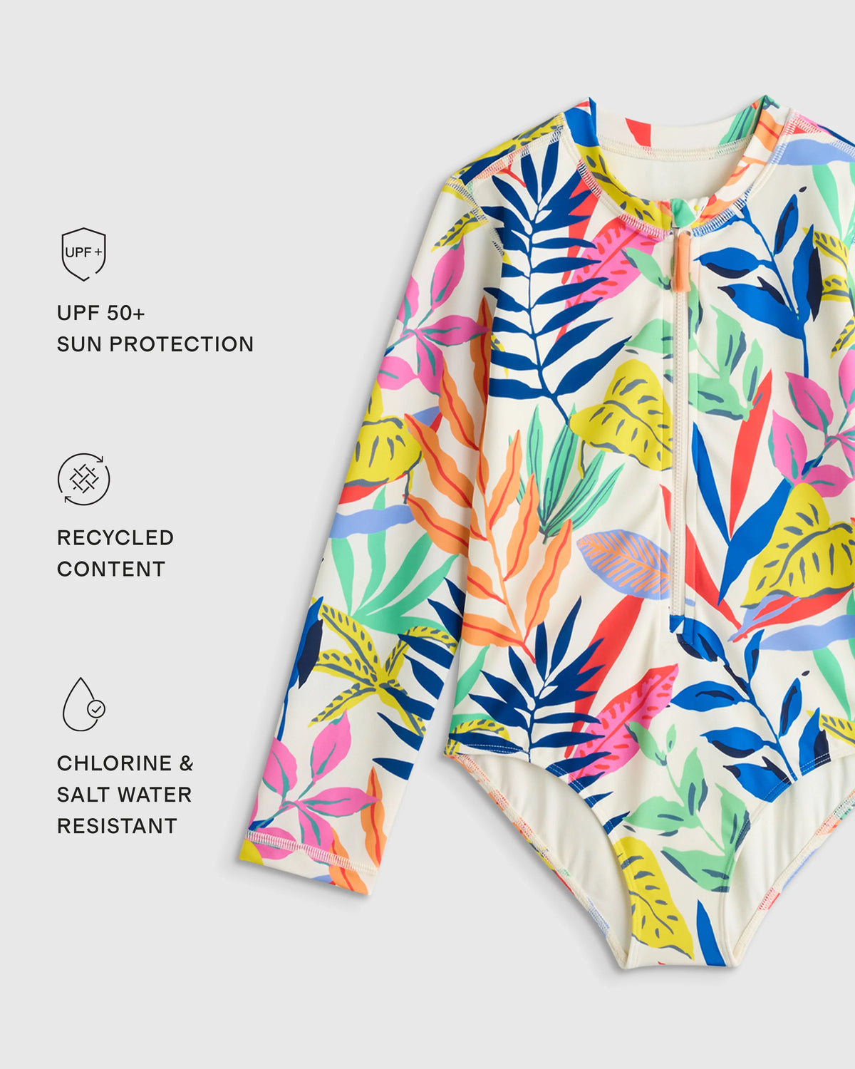 Long Sleeve Zip-Up Swimsuit - 2T / Happy Floral