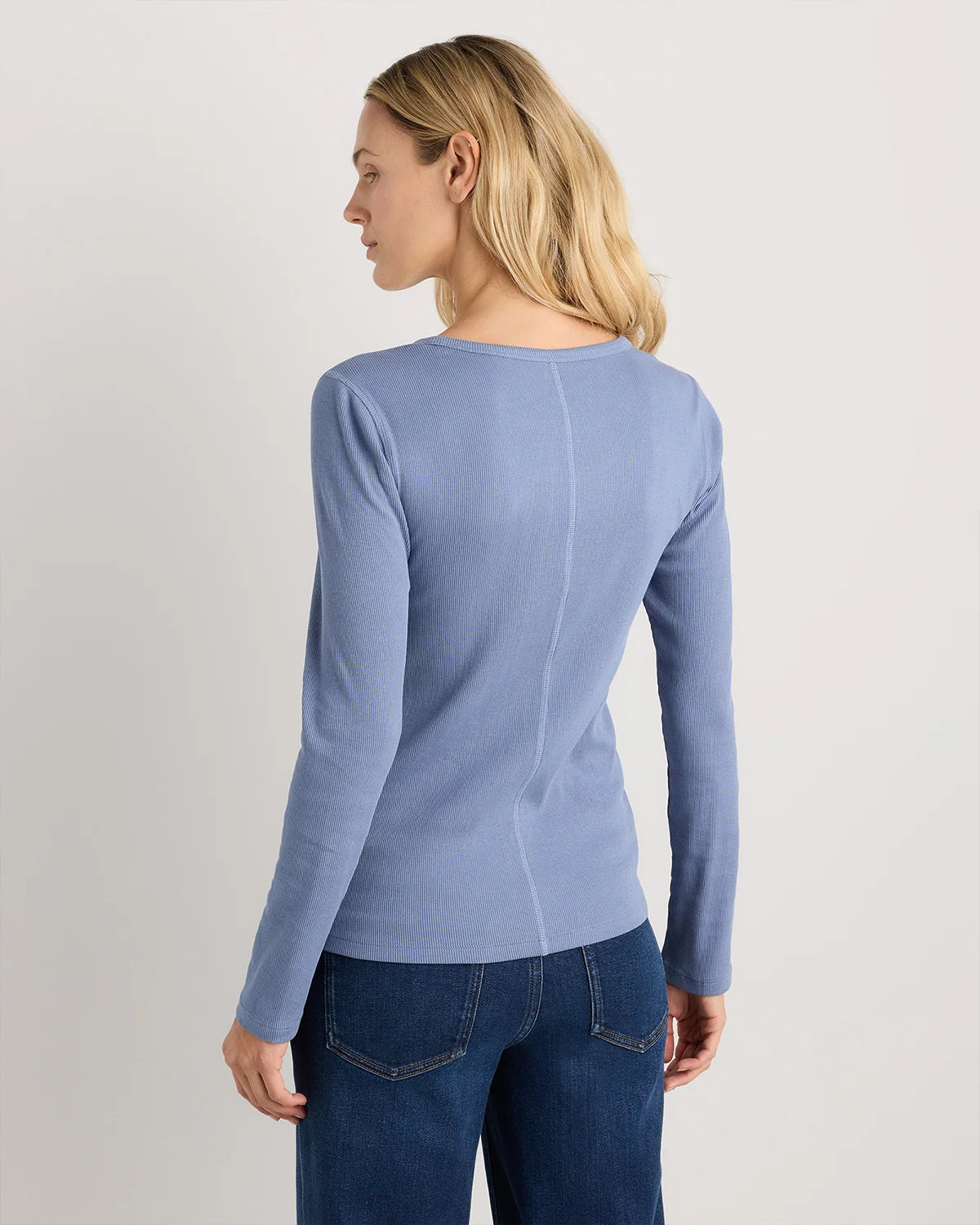Organic Cotton Micro-Rib Long Sleeve Tee - XS / Moonstone Blue