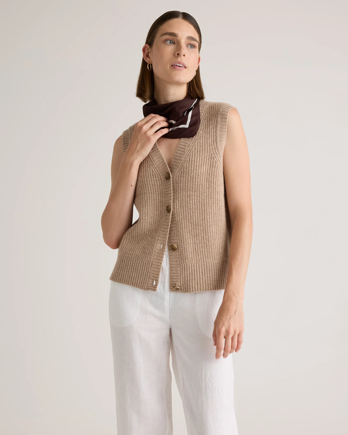 Mongolian Cashmere Fisherman Sweater Vest - XS / Oatmeal
