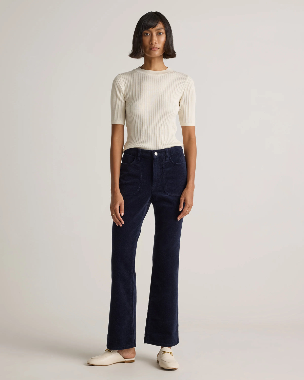 Organic Stretch Corduroy Flare Pants - 0 / Black