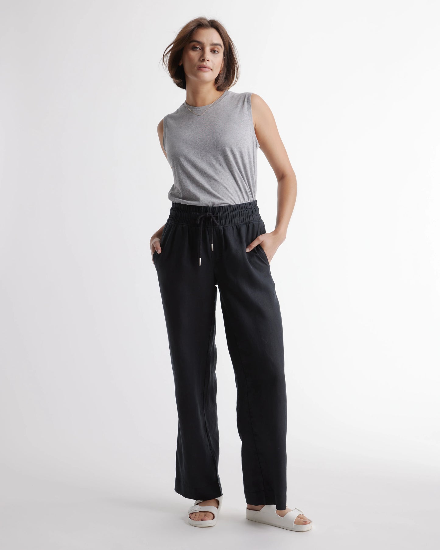100% European Linen Wide Leg Pants - XS / Flax