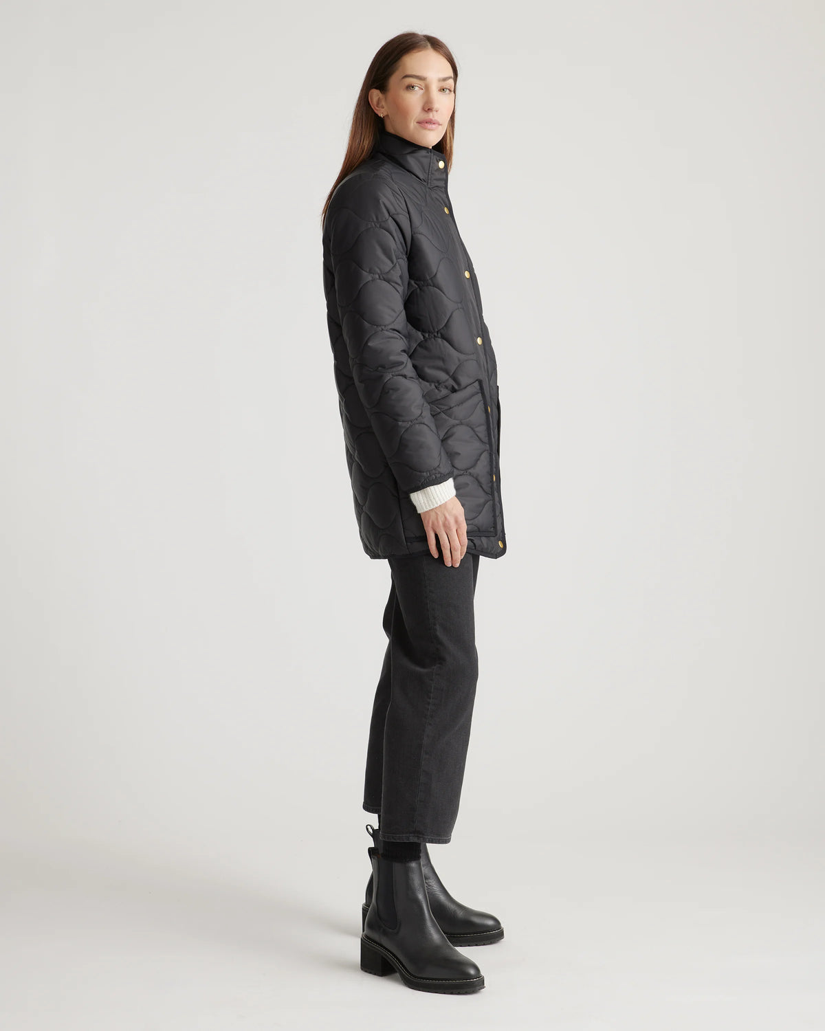 Featherless Quilted Long Puffer Jacket - XS / Silken White