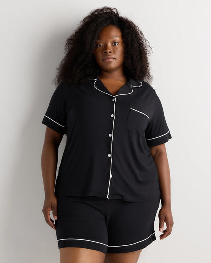 Bamboo Jersey Short Sleeve Pajama Set - 1X / Black