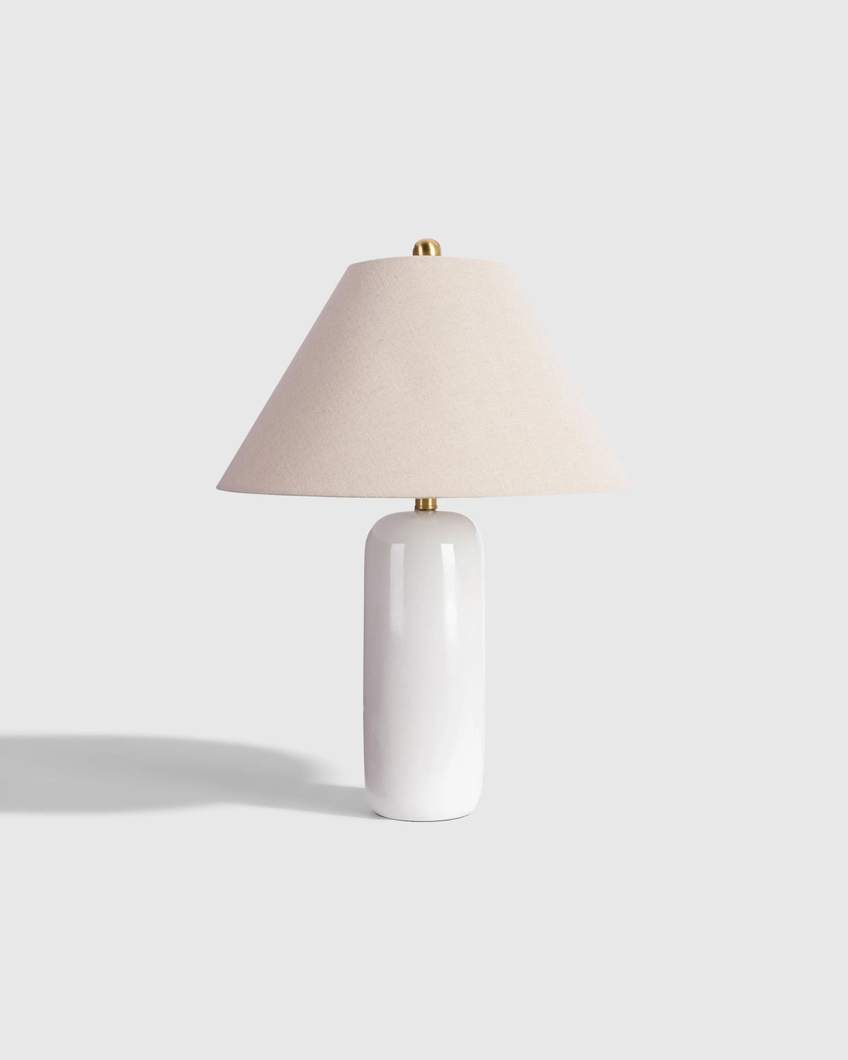 Glossy Cylindrical Ceramic Table Lamp - One Size / White