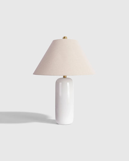 Glossy Cylindrical Ceramic Table Lamp - One Size / White