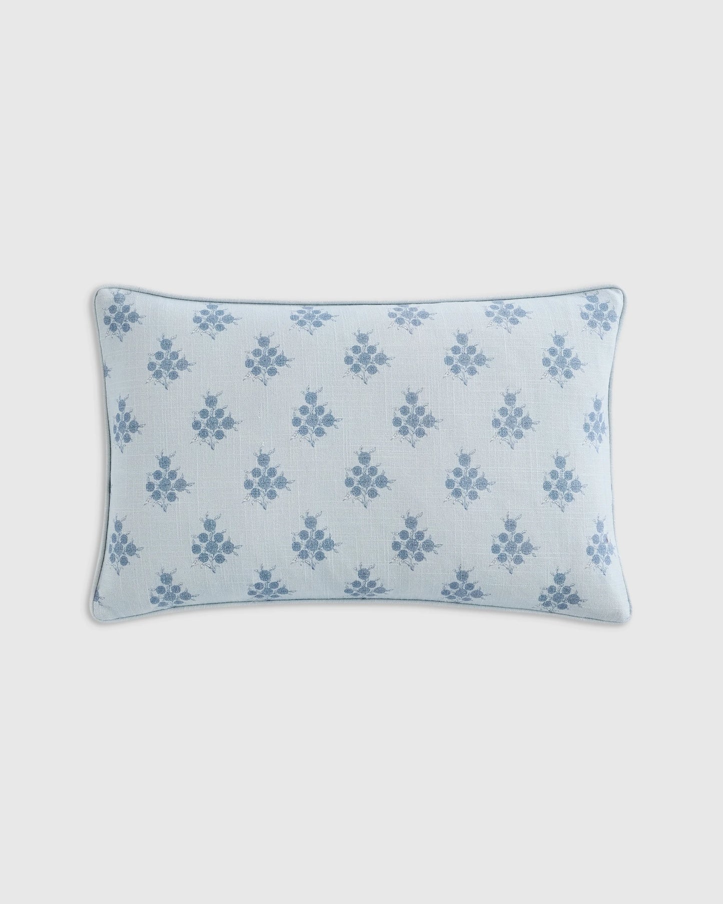 Piped Block Print Cotton Pillow Cover - 12x20 / Natural