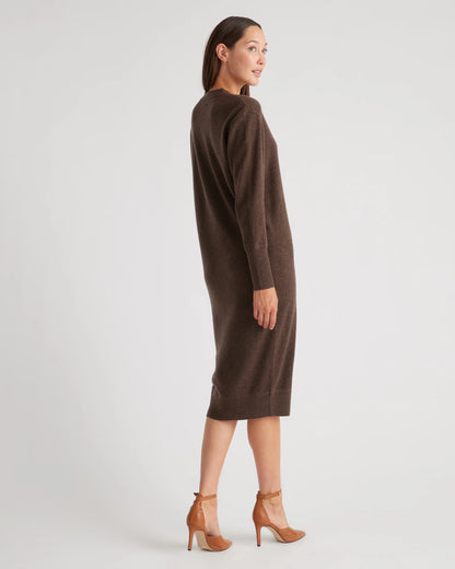 Mongolian Cashmere V-Neck Midi Sweater Dress - XS / Brown