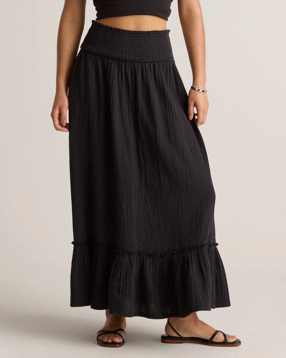 100% Organic Cotton Gauze Smocked Maxi Skirt - XS / Blue Gingham