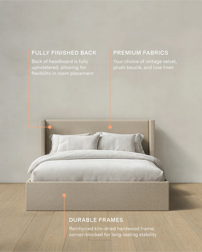 100% Linen Wingback Bed - Full / Canvas