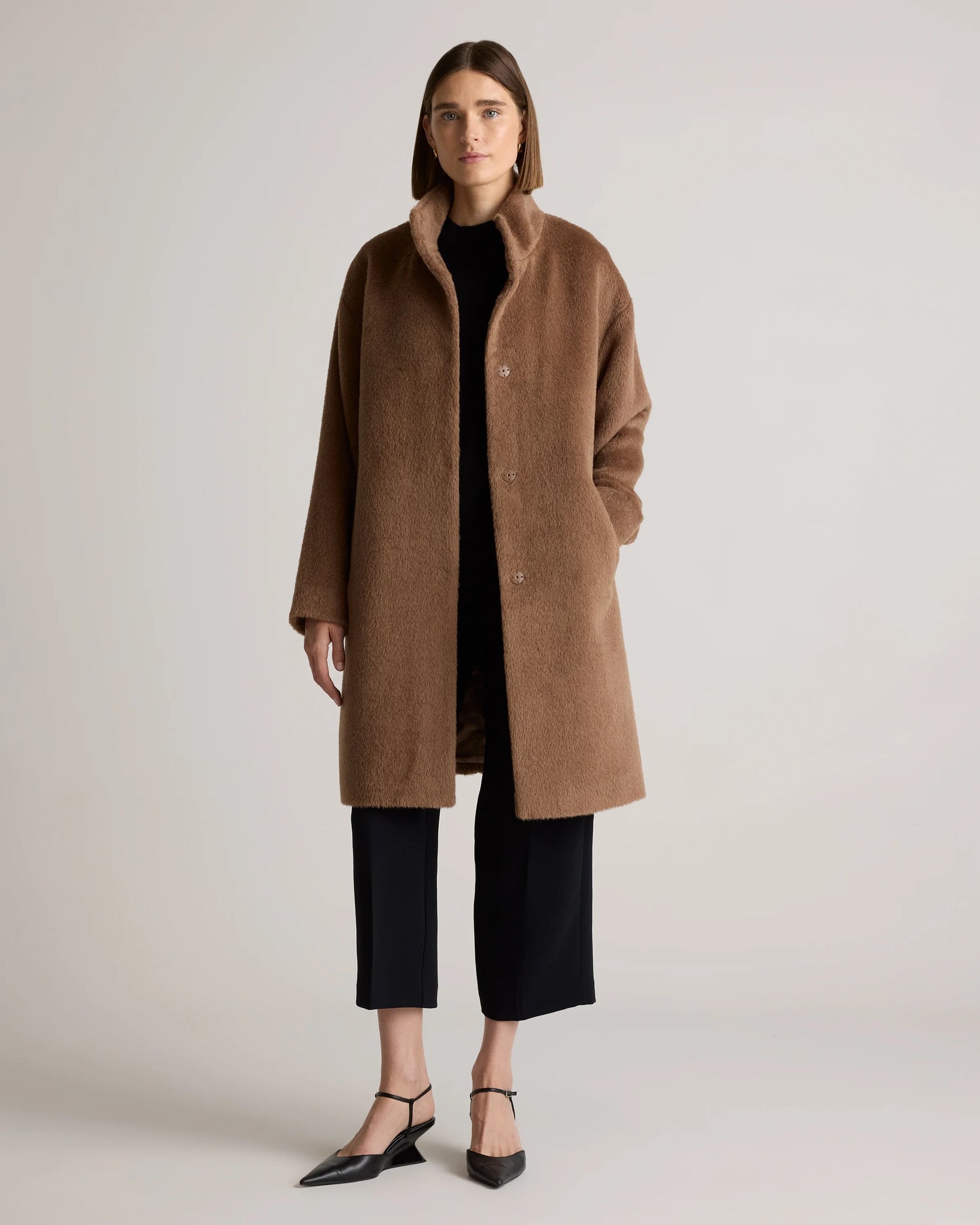 Alpaca-Wool Stand Collar Coat - XS / Rustic Brown