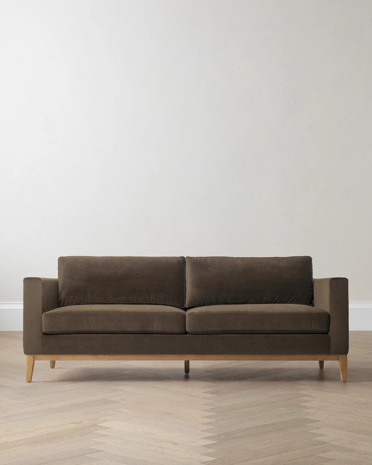 Performance Velvet Sofa with Solid Oak Base - 7ft / Java