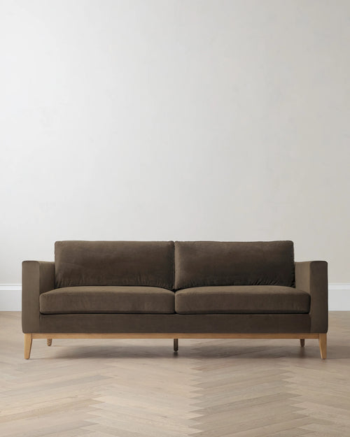 Performance Velvet Sofa with Solid Oak Base - 7ft / Java