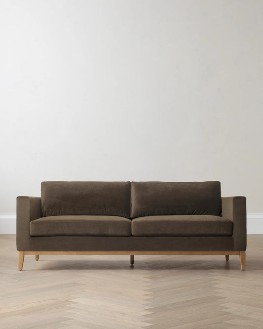 Performance Velvet Sofa with Solid Oak Base - 7ft / Java