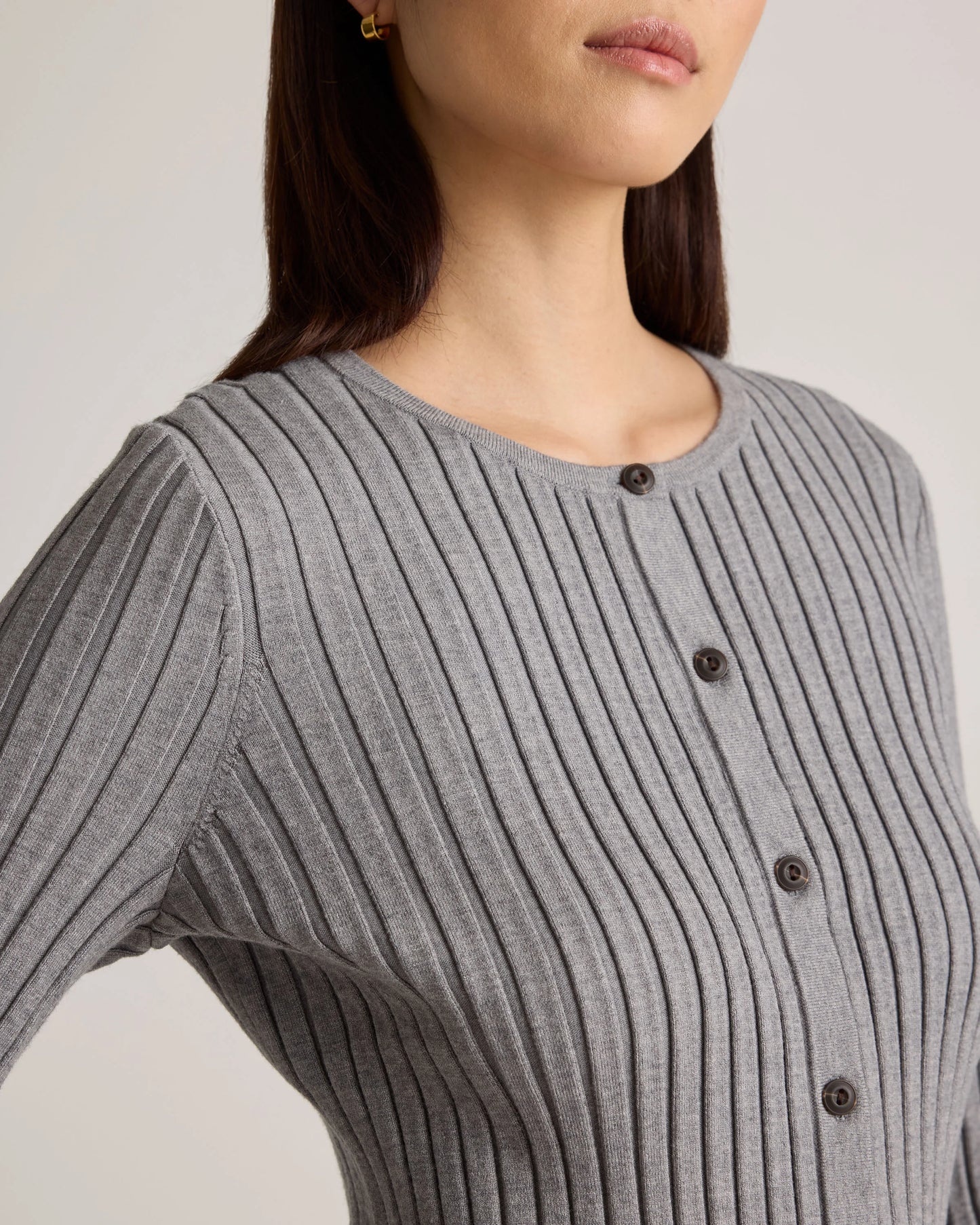 Eco-Knit Cropped Rib Cardigan - XS / Warm Taupe