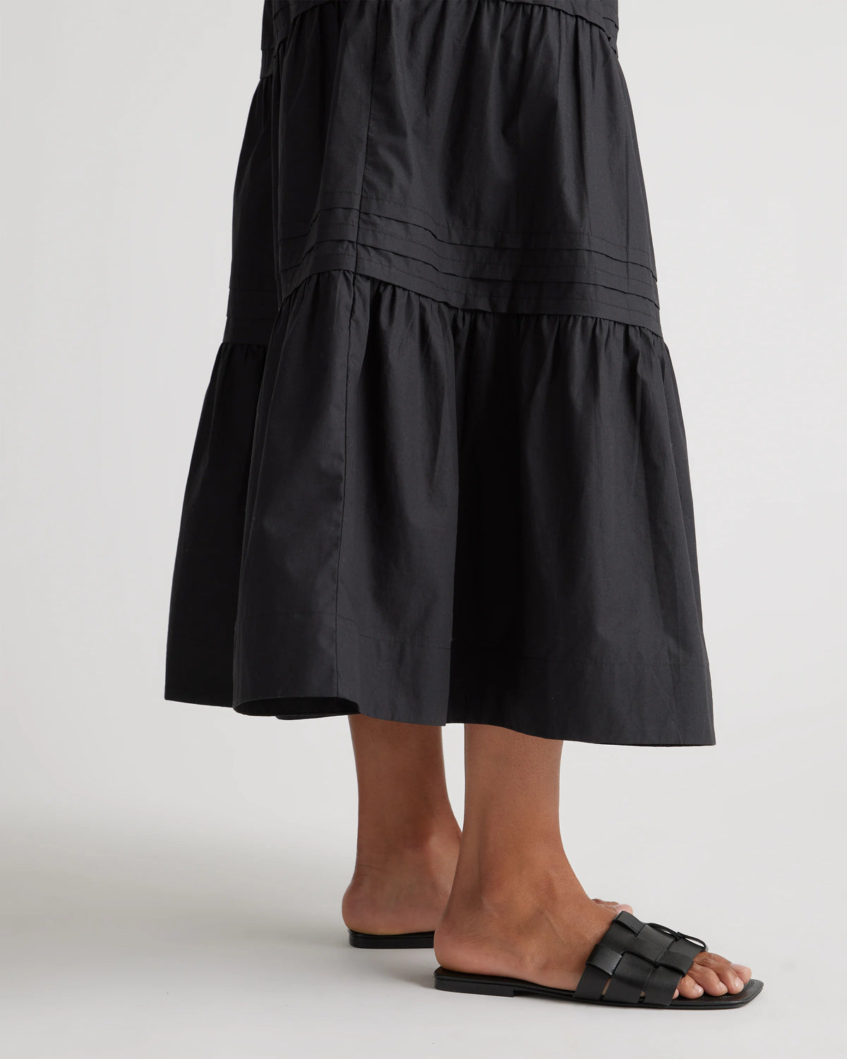 100% Organic Cotton Poplin Tiered Maxi Skirt - XS / Black