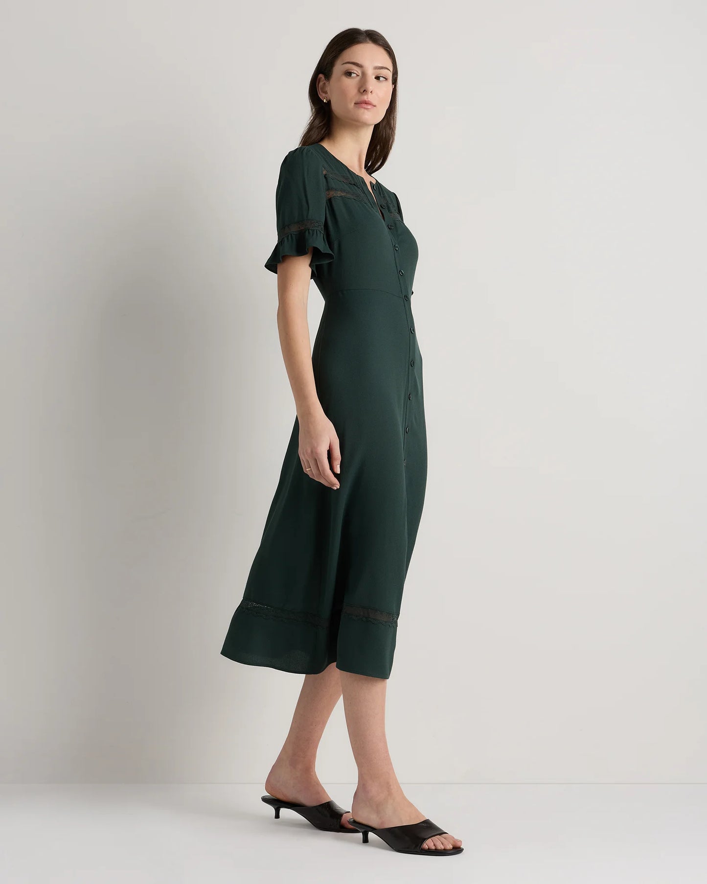 Lightweight Crepe Lace Inset Midi Dress - XS / Moonstone Blue