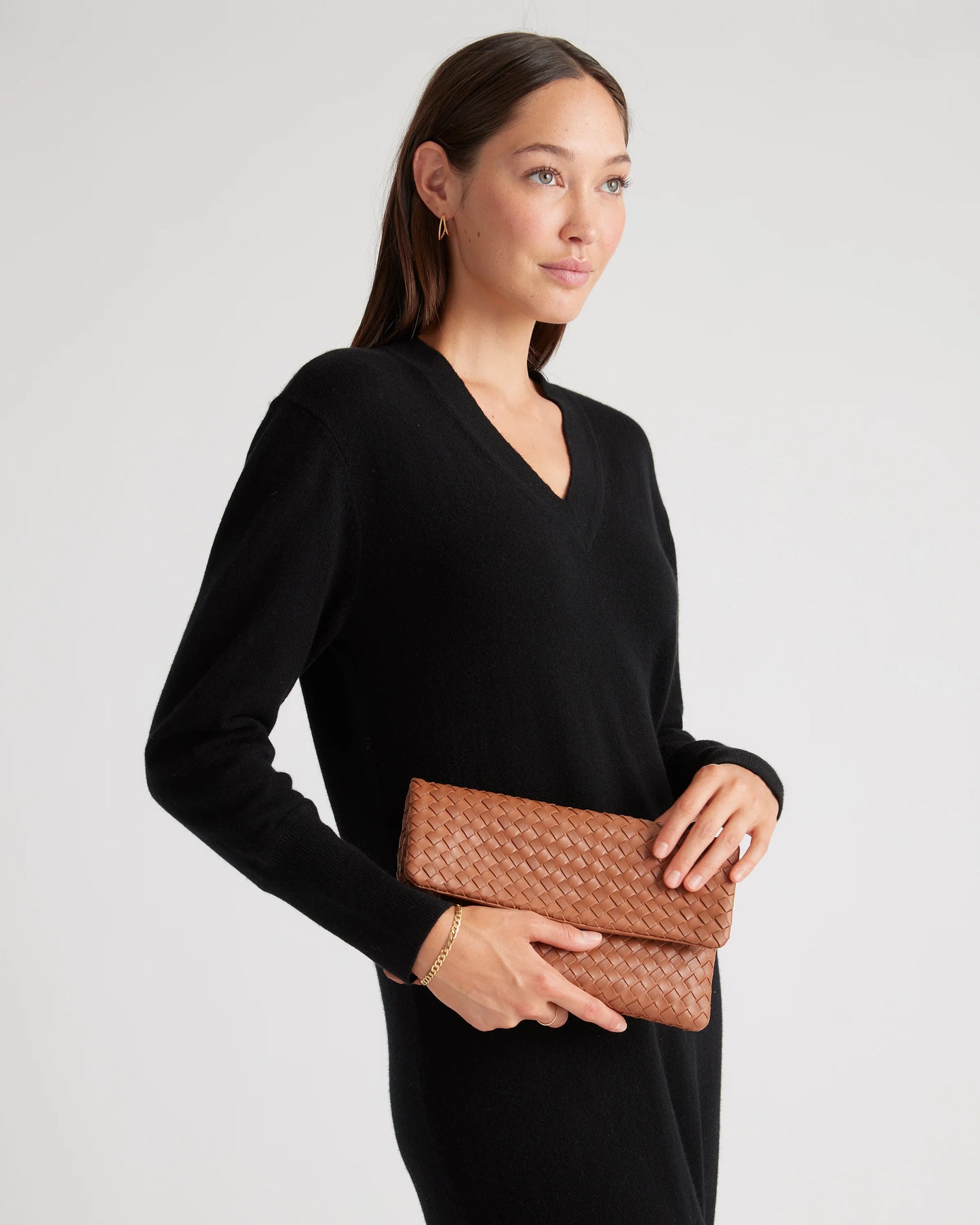 Italian Leather Handwoven Convertible Clutch - One Size / Cognac