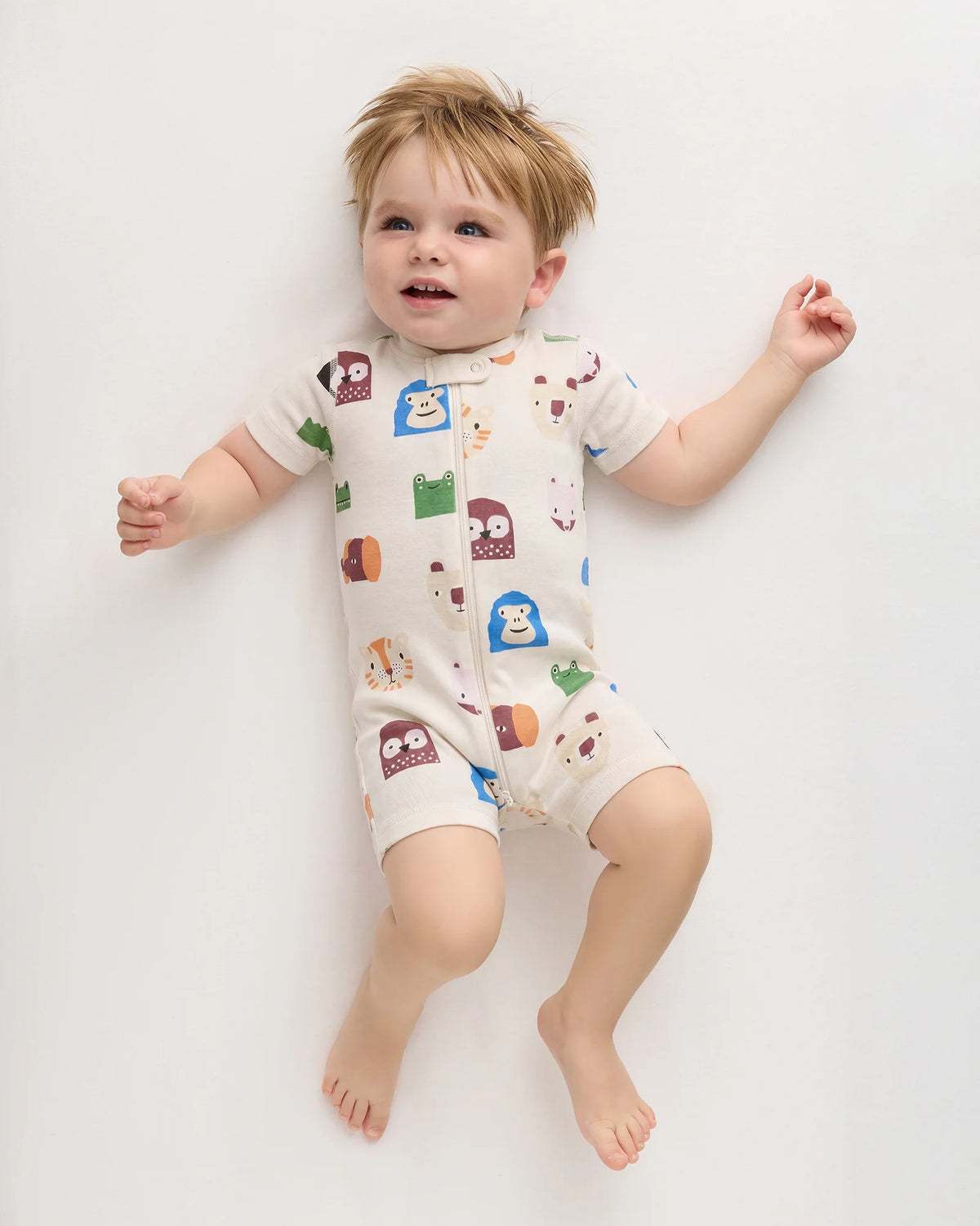 100% Organic Cotton Shortie Onesie Pajama - 0-3M / Animal Faces