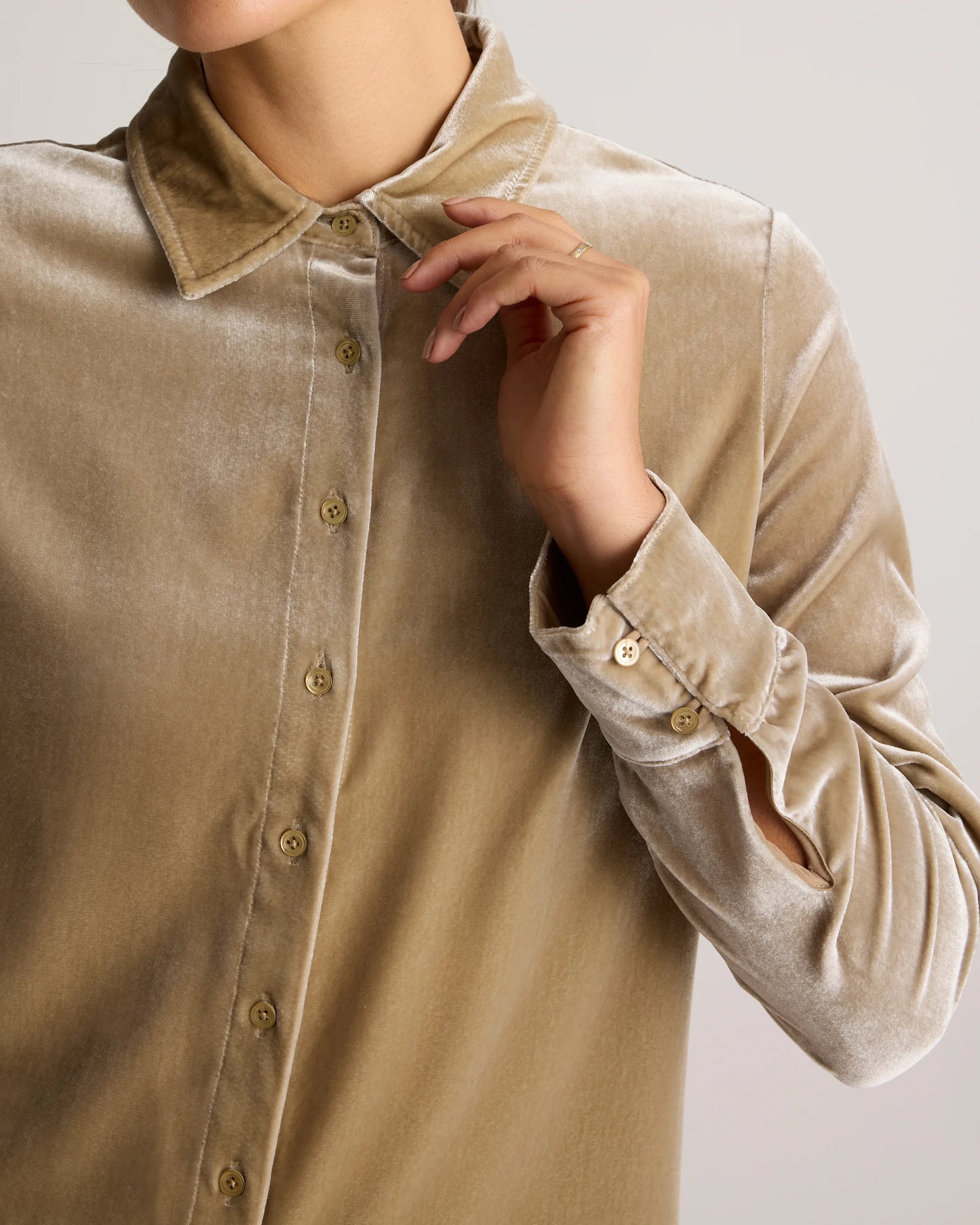 Stretch Silk Velvet Long Sleeve Shirt - XS / Dogwood