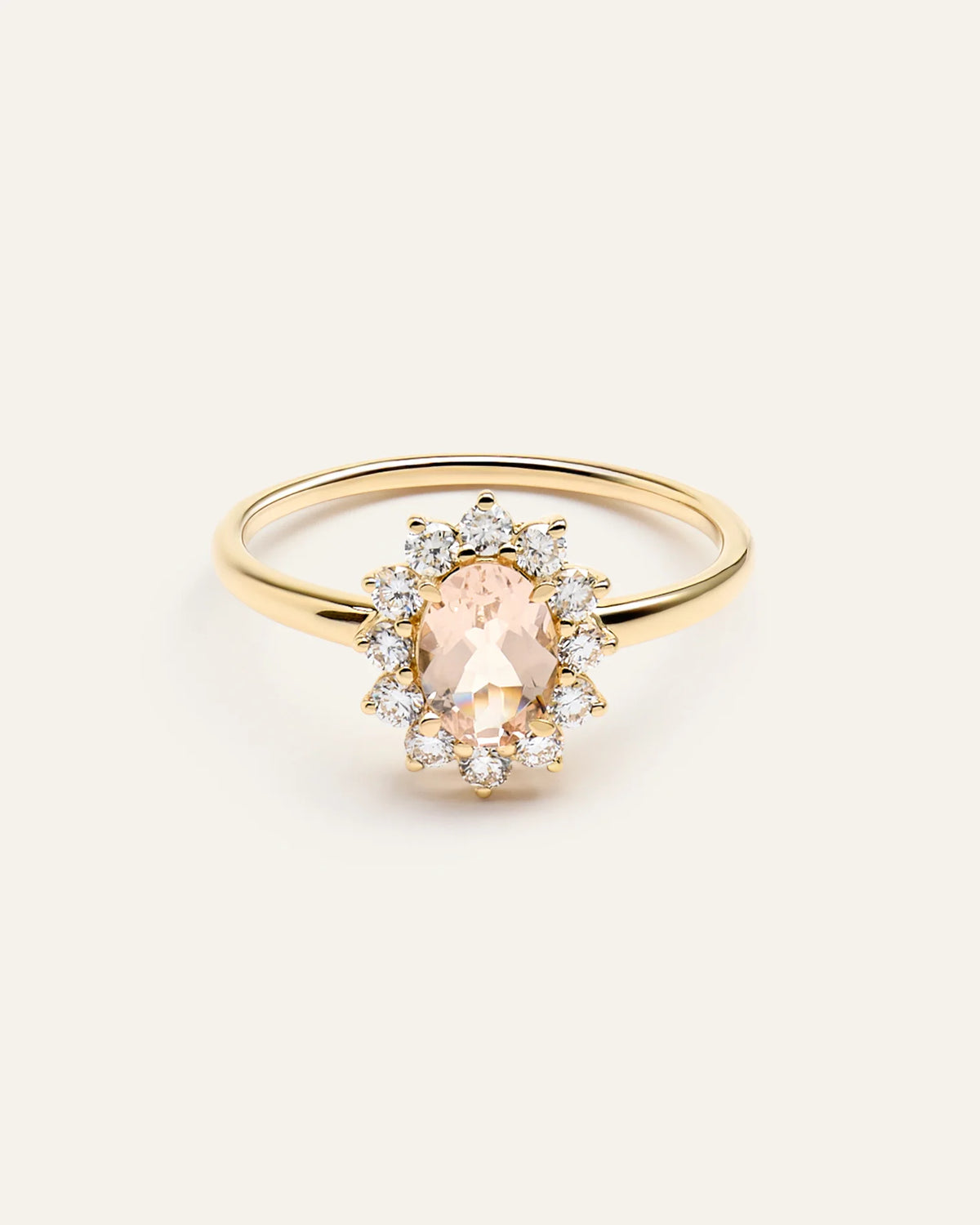 14K Gold Lab Grown Diamond and Morganite Halo Ring - 4 / White Gold