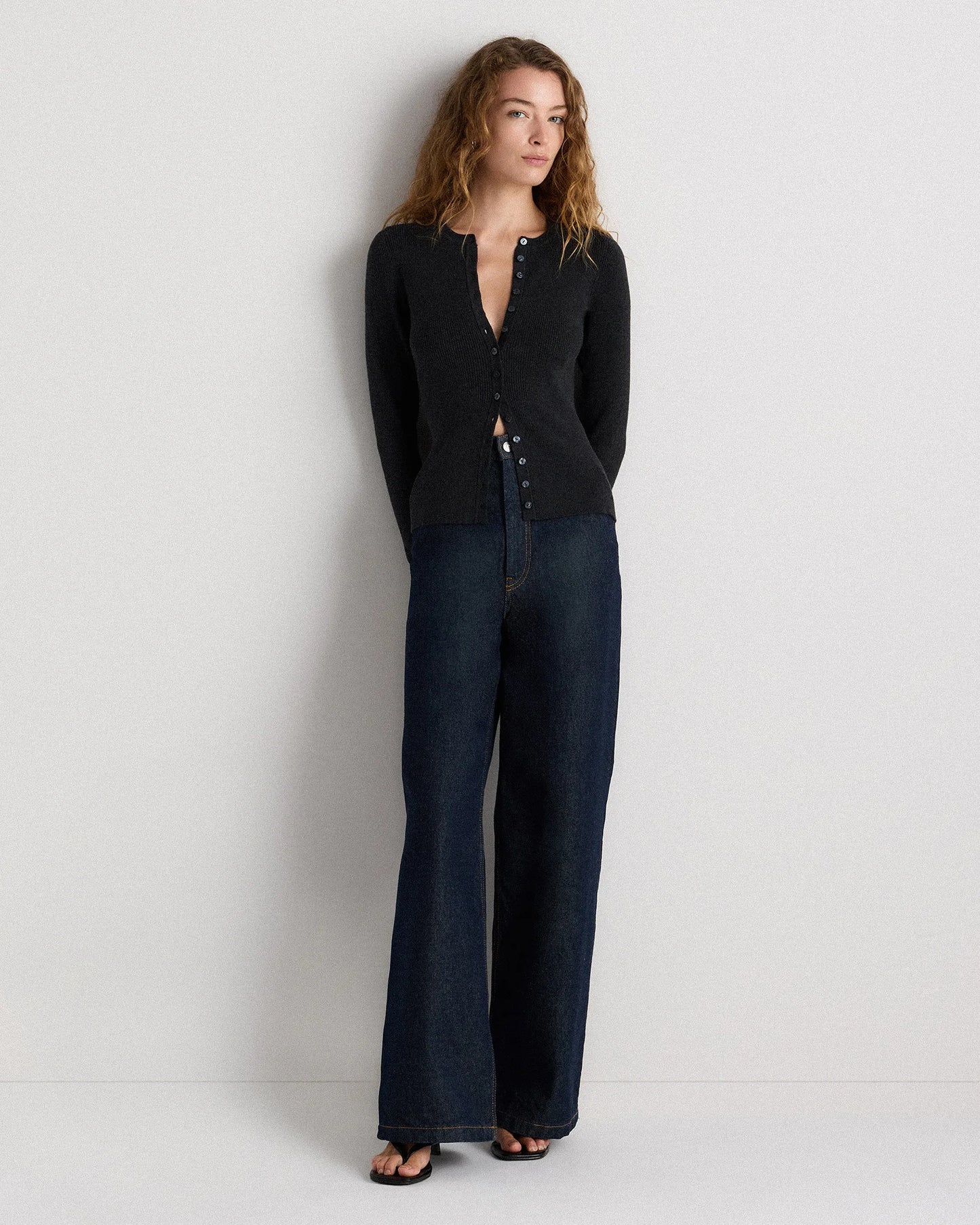 Cotton Cashmere Fitted Ribbed Cardigan - XS / Mocha Heather