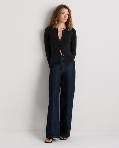 Cotton Cashmere Fitted Ribbed Cardigan - XS / Mocha Heather