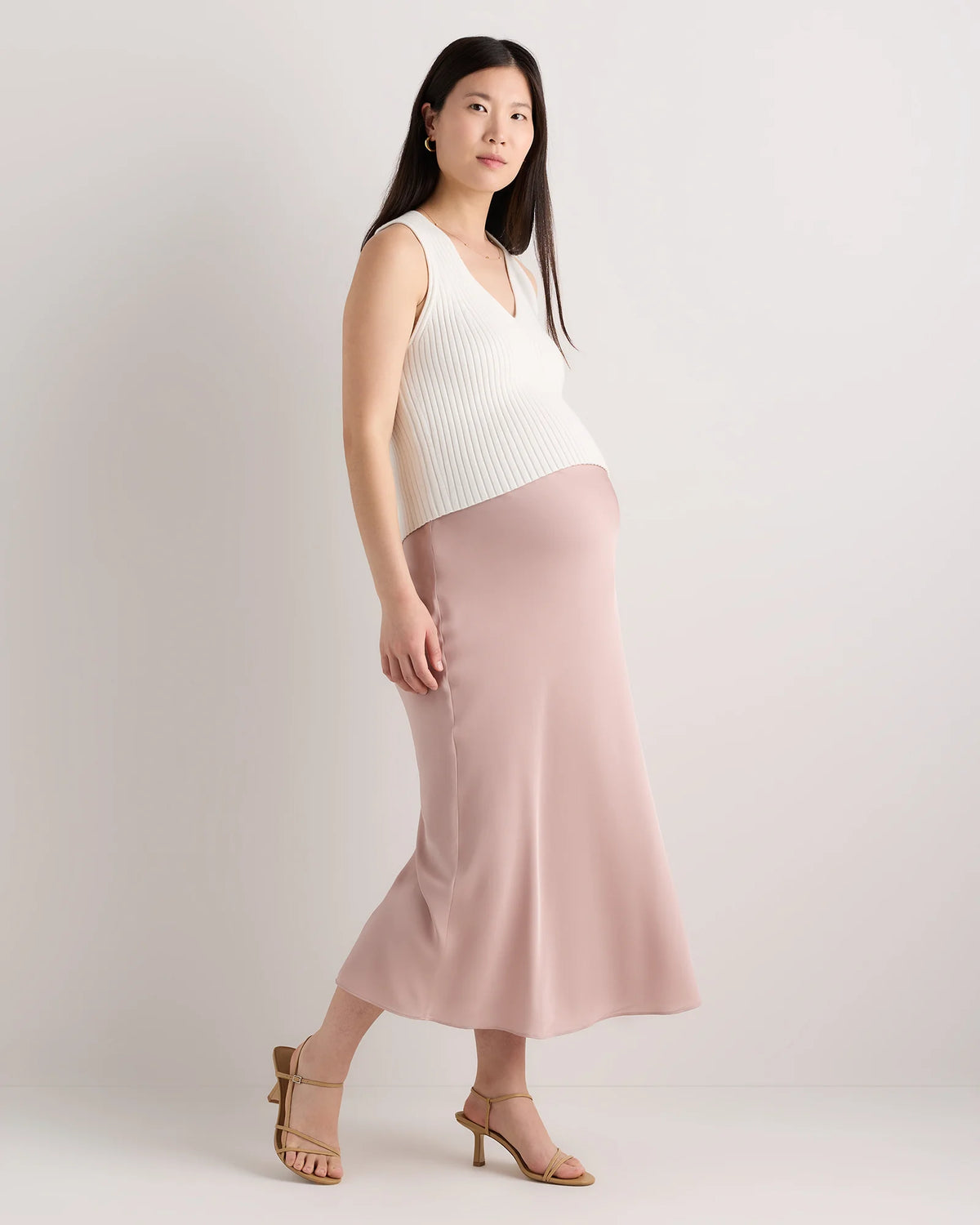 Washable Stretch Silk Maternity Skirt - XS / Vintage Pink