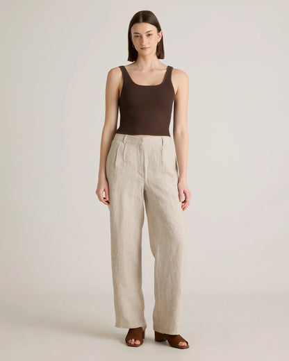 100% European Linen Pleated Trouser - 6 / Deep Navy